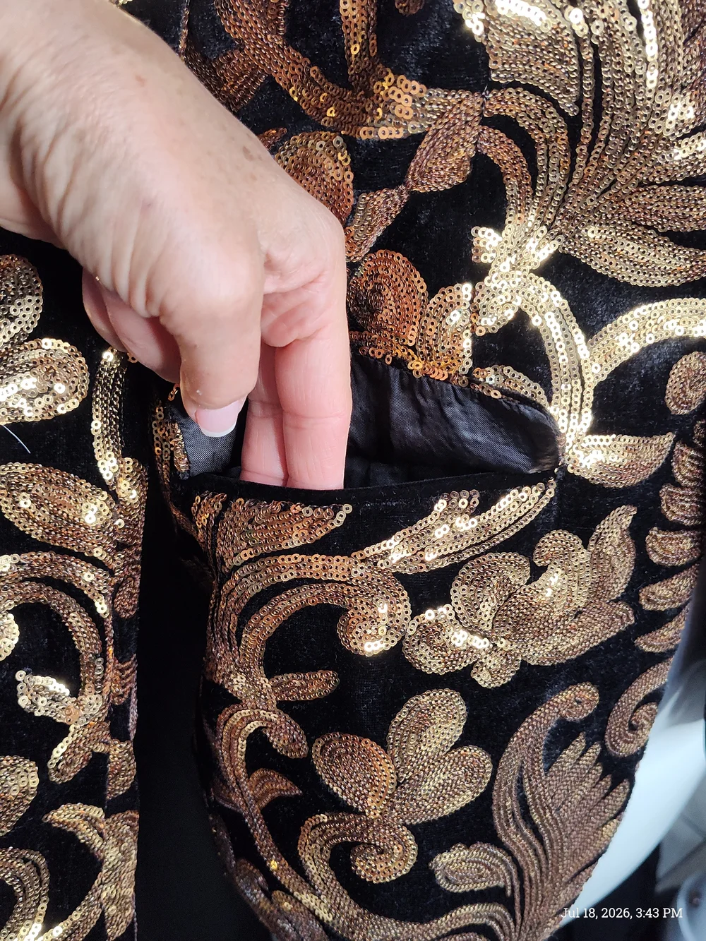 Bling Tuxedo Blazer Black Velvet W/Gold Floral Sequin Pattern 14Y Sz